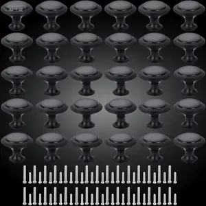 30mm Round Black Zinc Drawer Pulls - Premium Metal Cabinet Handles - 30 PCS Furniture Knobs for Dresser & Closet - 1-1/6 Inch Diameter DIY Hardware - Rust-Resistant Kitchen Pulls with Screws adjustable  door  hinge