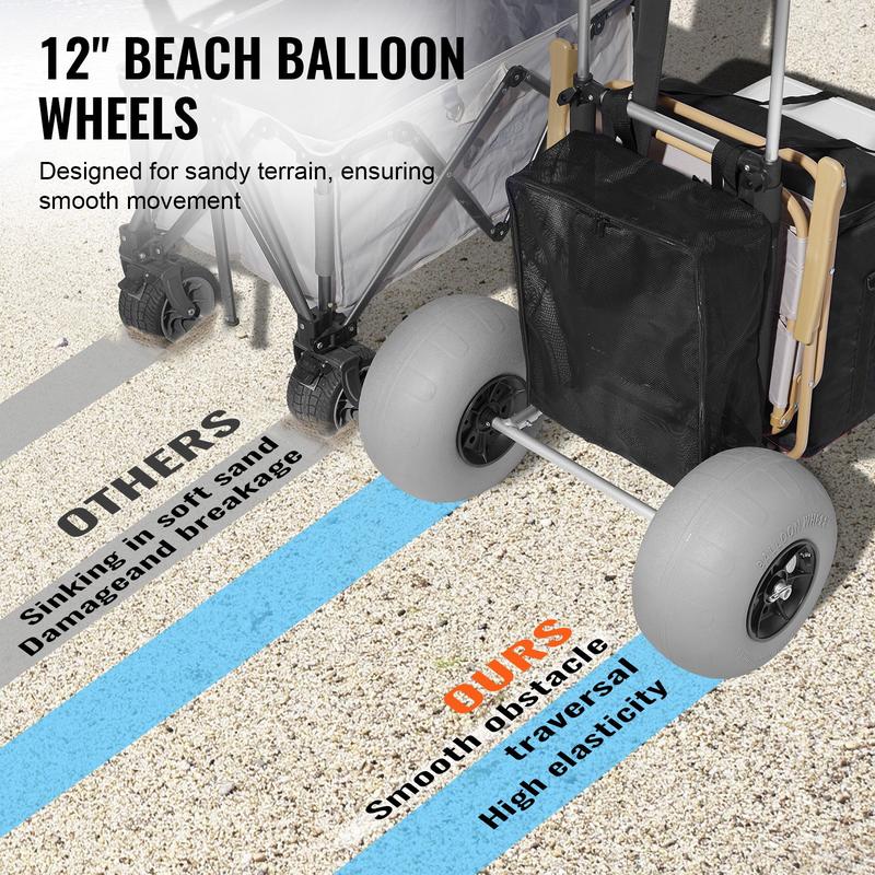VEVOR Beach Dolly with Big Wheels for Sand, TikTokShopBlackFriday, 29.9" x 15.4" Cargo Deck, w/ 12" BIG Wheels, 165LBS Loading Capacity Folding Sand Cart & 27" to 44.7" Adjustable Height, Heavy Duty Cart for Beach VEVOR Super Brand Day