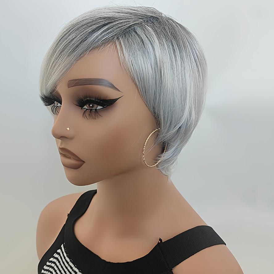 Short Shag Layered Wig in Silvery Gray And Black with Bangs, Perfect for a Storm-Themed Costume Or Cosplay
