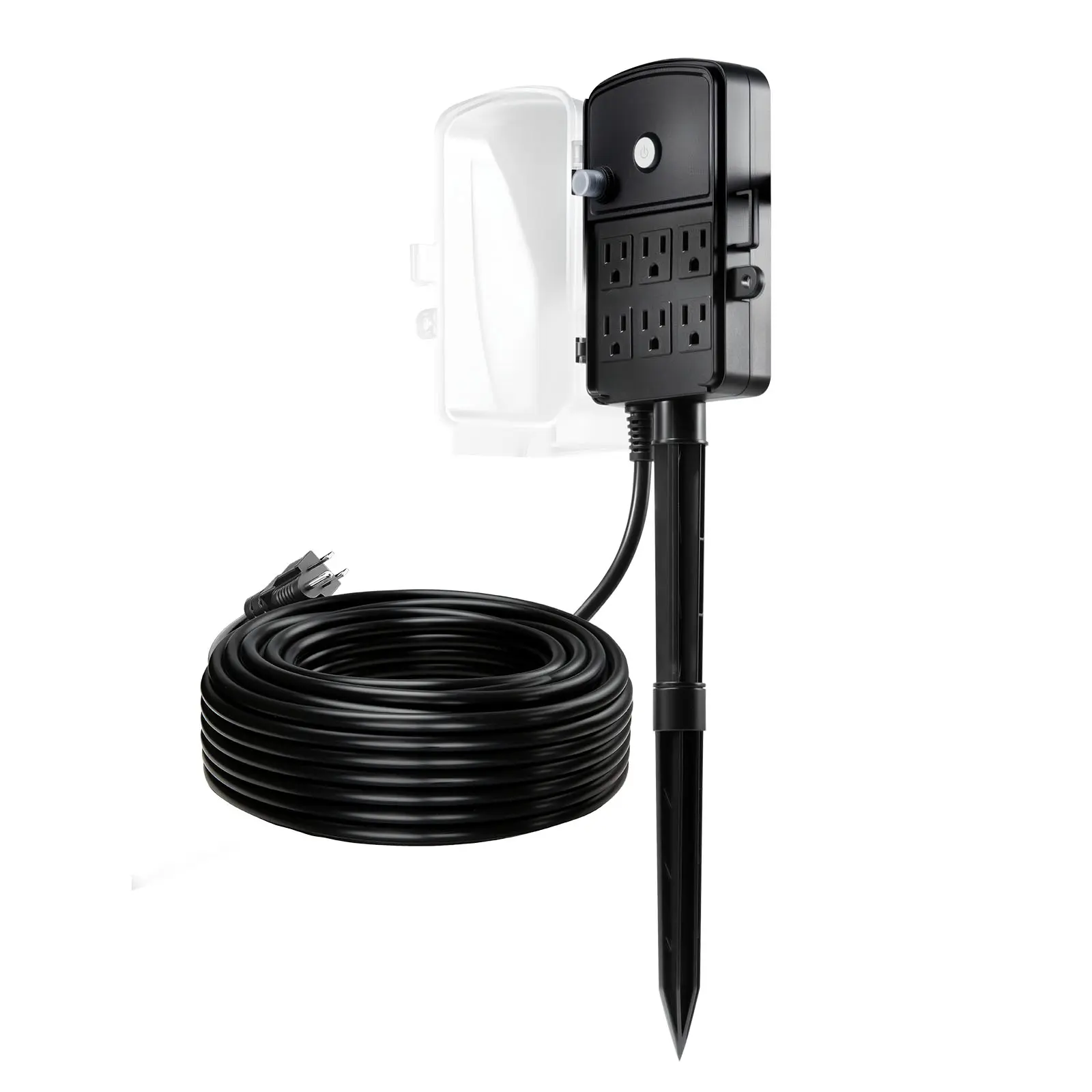 【summerfinds】VEVOR Outdoor Power Stake, 100 FT Extension Cord, Outdoor Power Strip Weatherproof with Cover and Overload Protection, 6 Outlets, 13A/1625W, Waterproof Multi-Outlet Yard Stake for Christmas Lights,father'sdaygifts