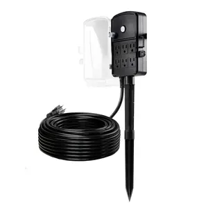 VEVOR Outdoor Power Stake, 100 FT Extension Cord, Outdoor Power Strip Weatherproof with Cover and Overload Protection, 6 Outlets, 13A/1625W, Waterproof Multi-Outlet Yard Stake for Christmas Lights