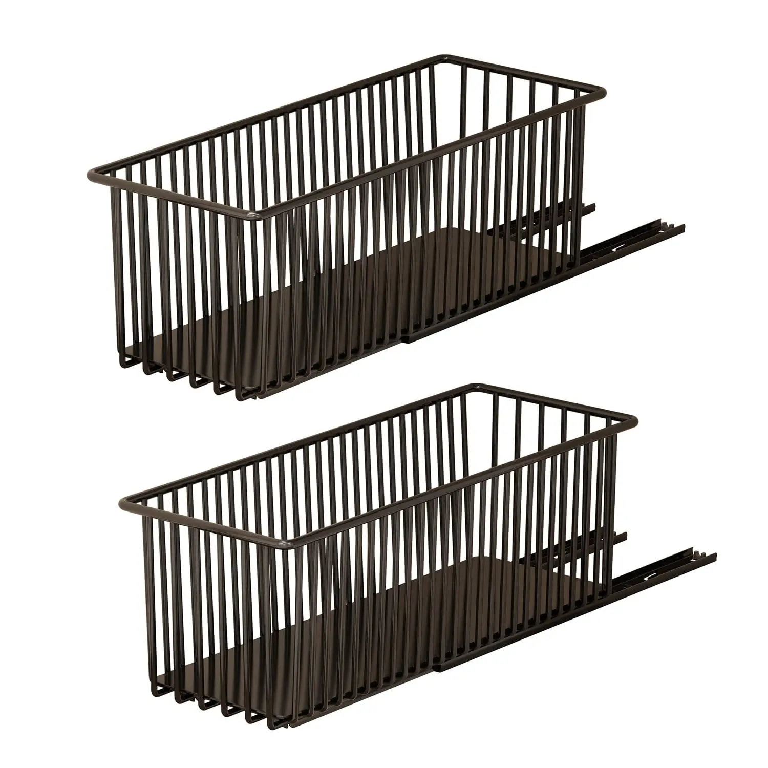 Heavy Duty Pull Out Cabinet Organizer – Slide Out Narrow Metal Drawers for Kitchen Cabinets and Under basin – Easy No-Drill Installation, Removable Sliding Baskets, Set of 2, Black