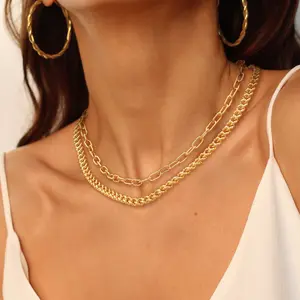 2pcs Chain Necklace For Women Layered Necklaces  Cuban Link Paperclip Chain Choker Necklace  Dainty Toggle Clasp Necklace Fashion Chunky Jewelry Gift