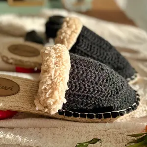 Cozy Handcrafted Winter Mules with Crocheted Cotton & Sherpa Lining Handmade Slipper with Jute Sole Gift for Her 30% OFF Winter Winter Summer Outdoors Cotton Winter Indoors