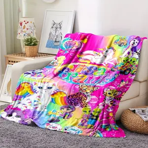 Lisa Frank Digital Print Flannel Blanket, Reversible Animal Illustration Throw, Soft Comfort, Multipurpose for Couch, Office, Car - Contemporary Style, All Seasons, Polyester,