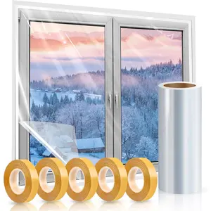 63 × 394 Inch Window Insulation Kit, Plastic Winter Window Covering, Window Insulation Film Wrap Winterizing Kit with Double-Sided Tape for 10 Pcs 3 x 5 Ft Windows