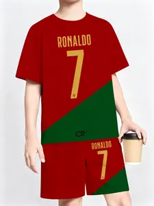 2026 Summer 3D Print Cristiano Ronaldo 7 Soccer Jersey, Portugal Team Combo Football Shirts Tee and Shorts Set, Casual Sportswear for Kids