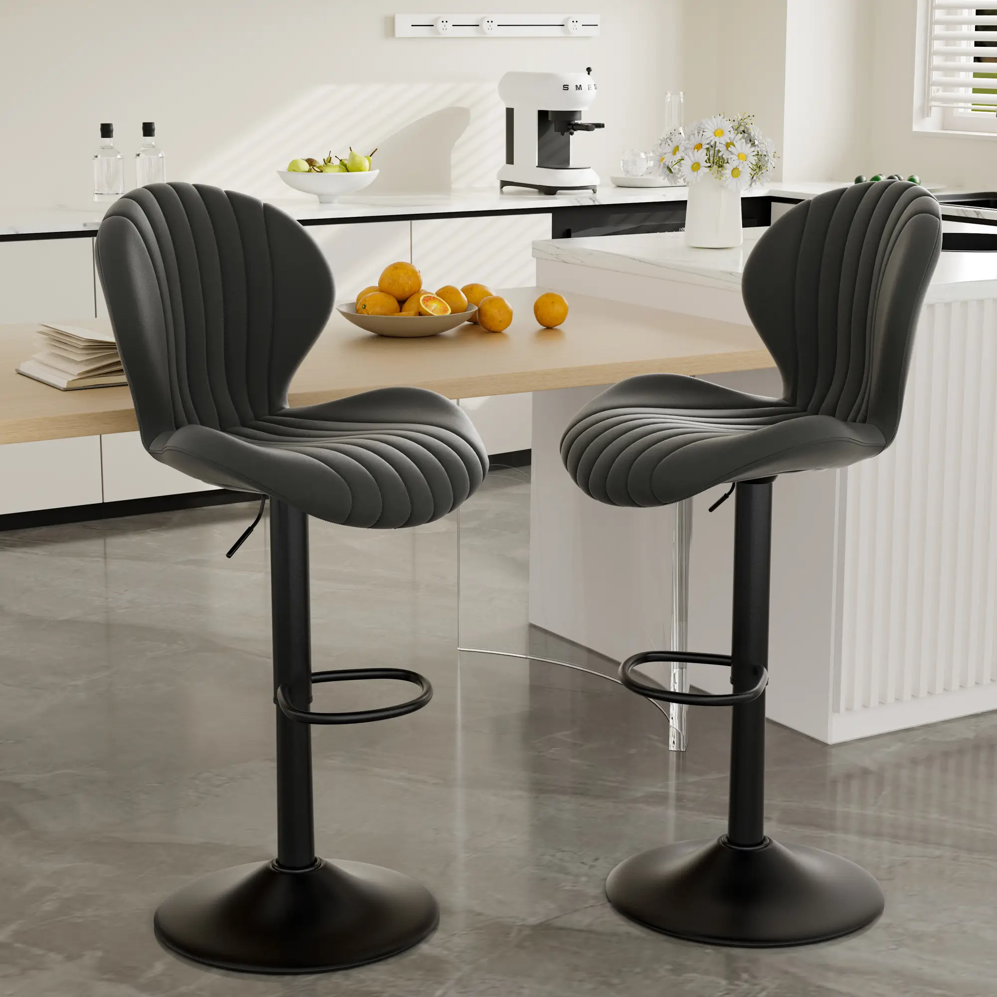 Kerilyn Bar Stools Set of 2 Modern Swivel Bar Chairs, Barstools Counter Height with High Backrest, Easy 3-5 Minute Assembly for Bar, Kitchen, Dining R