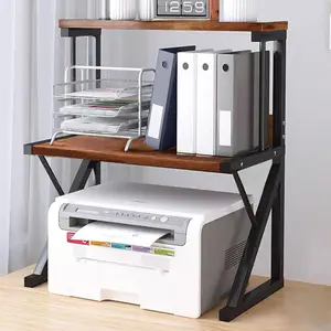 Printer Stand for Desk, Desktop Printer Shelf Large 3-Tier Multi-Purpose Office Organization Shelves for Home Office, Rustic Brown
