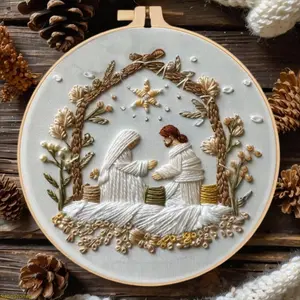 Christmas DIY Birth Embroidery Kit, Including Embroidery Thread, Handmade Stitching Materials, English Guide, Needlework Craft Supplies for Beginners, Holiday Decor Handkerchief Accessory
