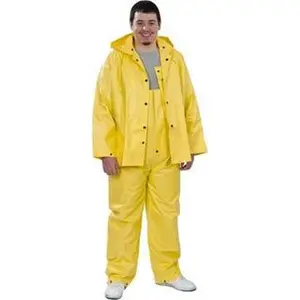 MCR Safety Size M Yellow Rain Three Piece Suit 52" Chest, PVC & Nylon, Detachable Hood, Snap Closure, Welded Seams, Take Up Snaps at Wrists & Ankles, Bib Pants, Snap Fly 3003M