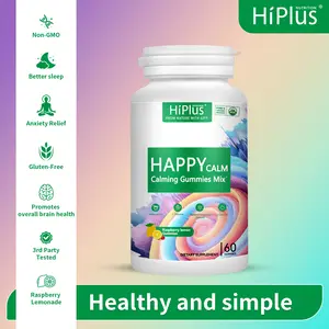 HiPlus HAPPYCALM Gummies - Raspberry Lemonade with L-Theanine, KSM-66 Ashwagandha & Magnesium Glycinate - Stress Relief & Focus Supplement, No Sugar, 60 Gummies，Stress Relief Gummies  Relaxing Drink Mix - Anti Stress Drink Mix - With Ionic Magnesium