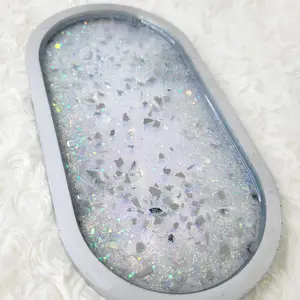 Silver Glitter and Glass Trinket Tray