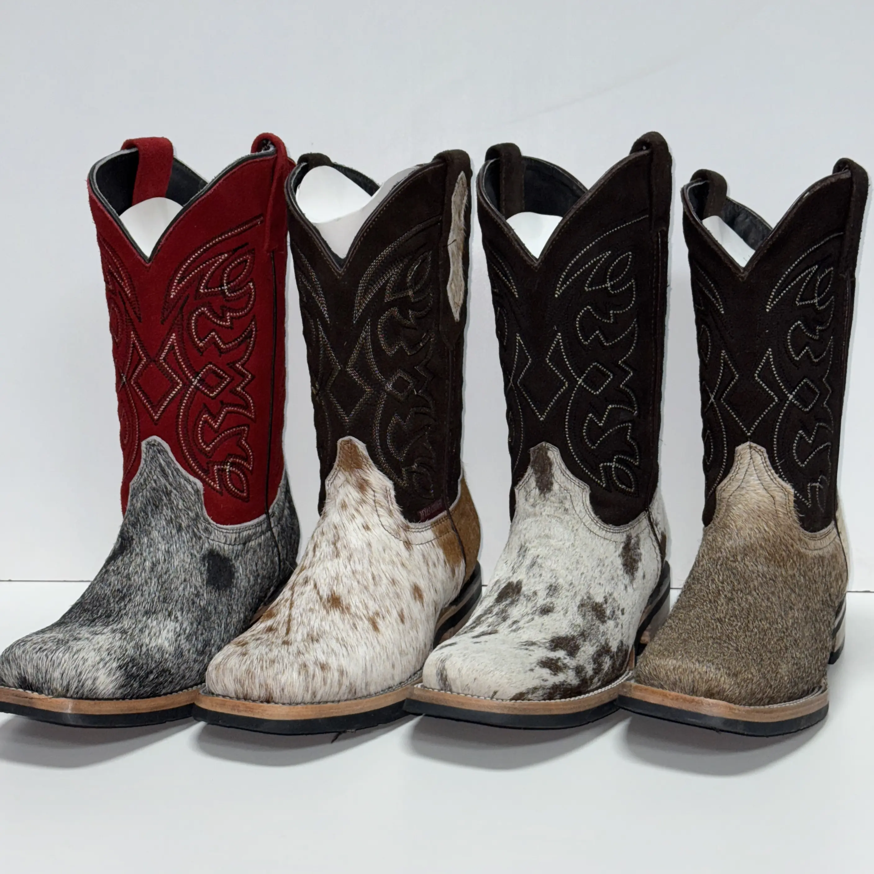 Texas Country Cowhide Hair Rodeo Toe Men's Boots Rubber Sole