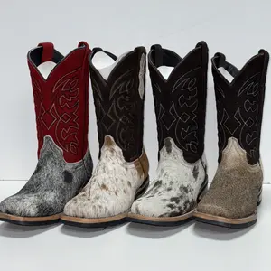 Texas Country Cowhide Hair Rodeo Toe Men's Boots Rubber Sole