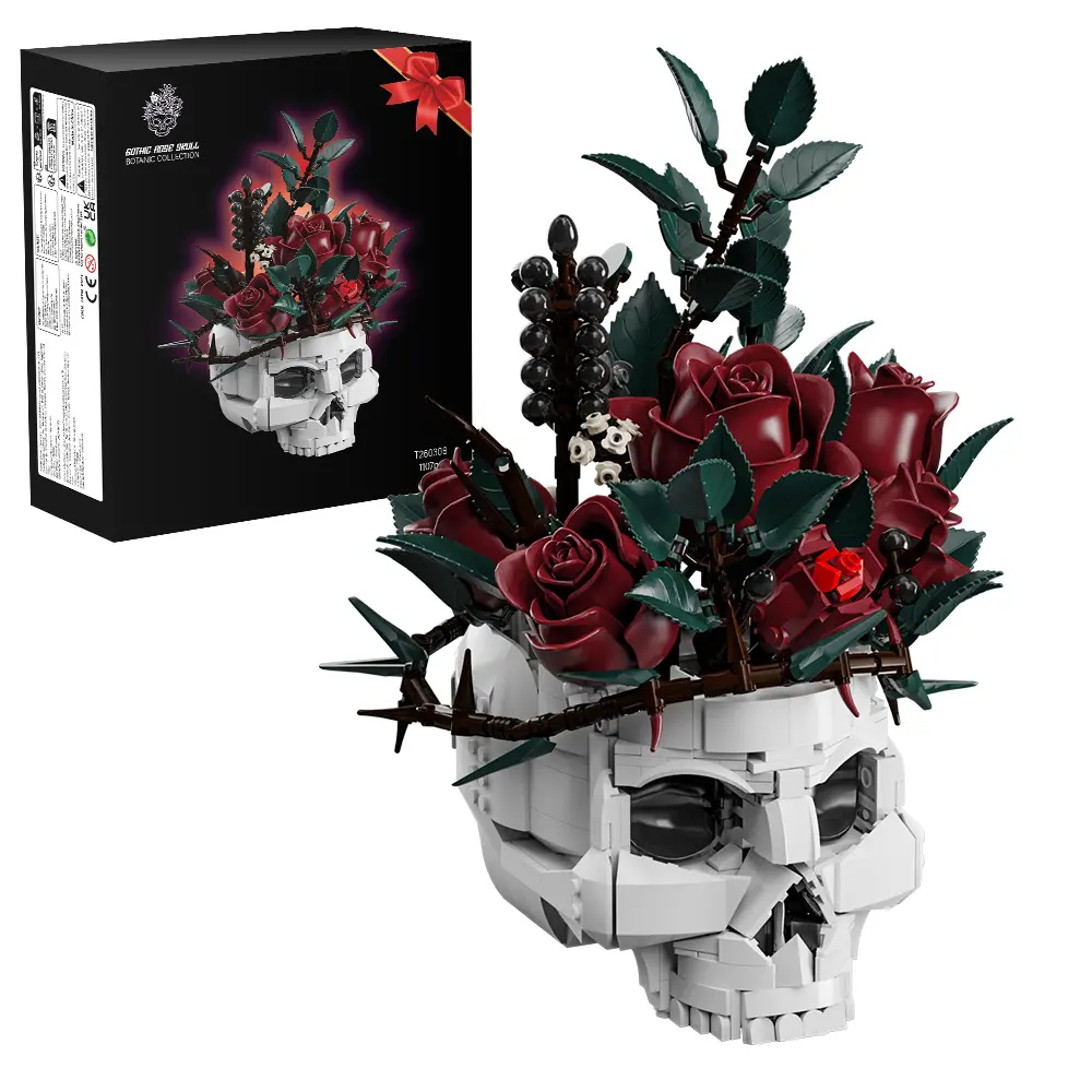 HEGOAI Gothic Skeleton Rose Architecture Set, Artificial Flower Plant Collection Building Block Set, Gothic Horror Skeleton Home Decoration Aesthetics, Suitable For Adult   Woman  Halloween And Valentine'S Day Gifts