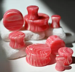 PAIR of Stunning Red Lace Agate Stone Double Flare Plugs - Gauges 2g (6mm) thru 1" (25mm)