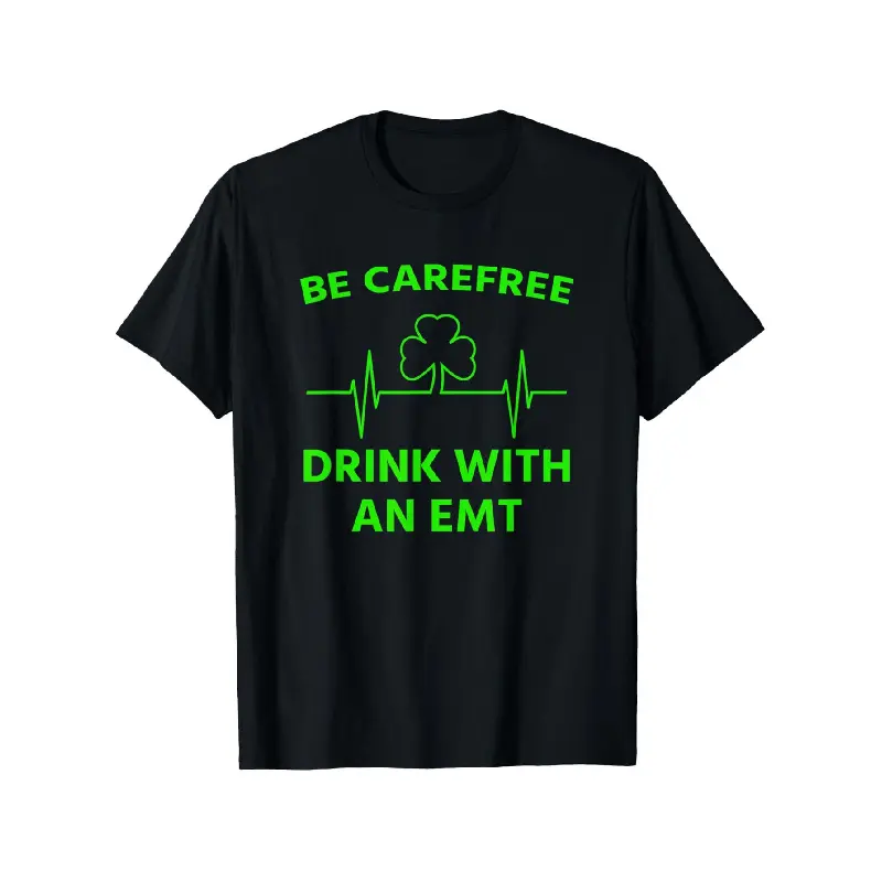Menswear Oversized Round Neck Short-Sleeve 100% Cotton EMT St. Patrick's Day Alcohol Graphic Paramedic EMS T-Shirt, S-XXXL Vintage Casual Top for Men & Women