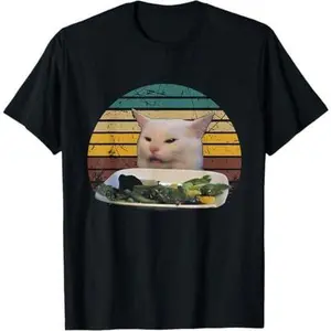 Smudge The Cat With Dinner Table Cat-Meme Vintage Art Animal T-Shirt