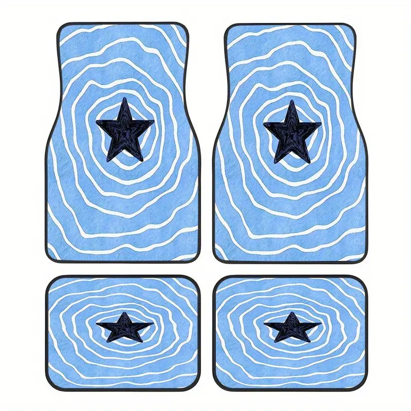 Pack of 4, Star Pattern Car Rubber Floor Mats, Car Mat Set, Universal Non-Slip Carpet, Easy Cleaning, Pet Friendly Interior Accessories for Front and Front Seats, Car Interior Accessory, Truck Floor Mats, Automotive Floor Mats