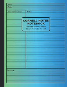 Cornell Notes Notebook: Green and Blue | Large Note Taking Cornell Paper | 120 Pages | Cornell Notebook | Note Taking System for Students