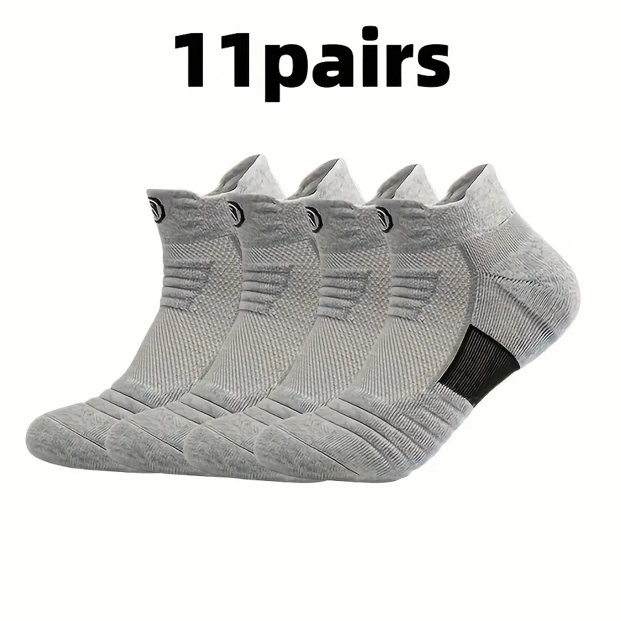 11 Pairs of Men's Thick Towel Fabric Sole Anti-slip and Moisture-absorbing Sports Socks, with Cushioning and Breathable Design, Suitable for Marathons, Outdoor Sports, Casual Wear, Sporty Style, Enhanced Stitching, and an Active Lifestyle