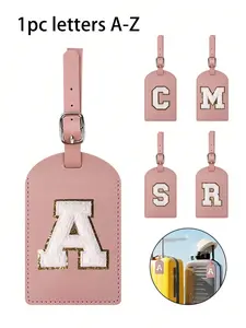 Customizable Tsa Approved Luggage Tag, PU Leather, Privacy Cover, Name Card, Unisex Travel Backpack Label, Personalized Letter Combination