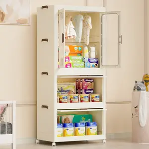 White Portable Closet Storage Organizer for Clothes, Wardrobe Closet with Magnetic Doors, Wardrobe Storage Cabinet with 4 Cubes, Hanging Rod & 10 Hangers