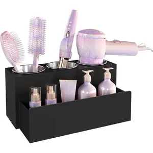 Hair Tool Organizer, Detachable  Hair Dryer Holder for Bathroom, Hair Styling Accessories Curling Iron Hot Tools Organizer with 3 Cups, Countertop Vanity Storage (Matte Black)