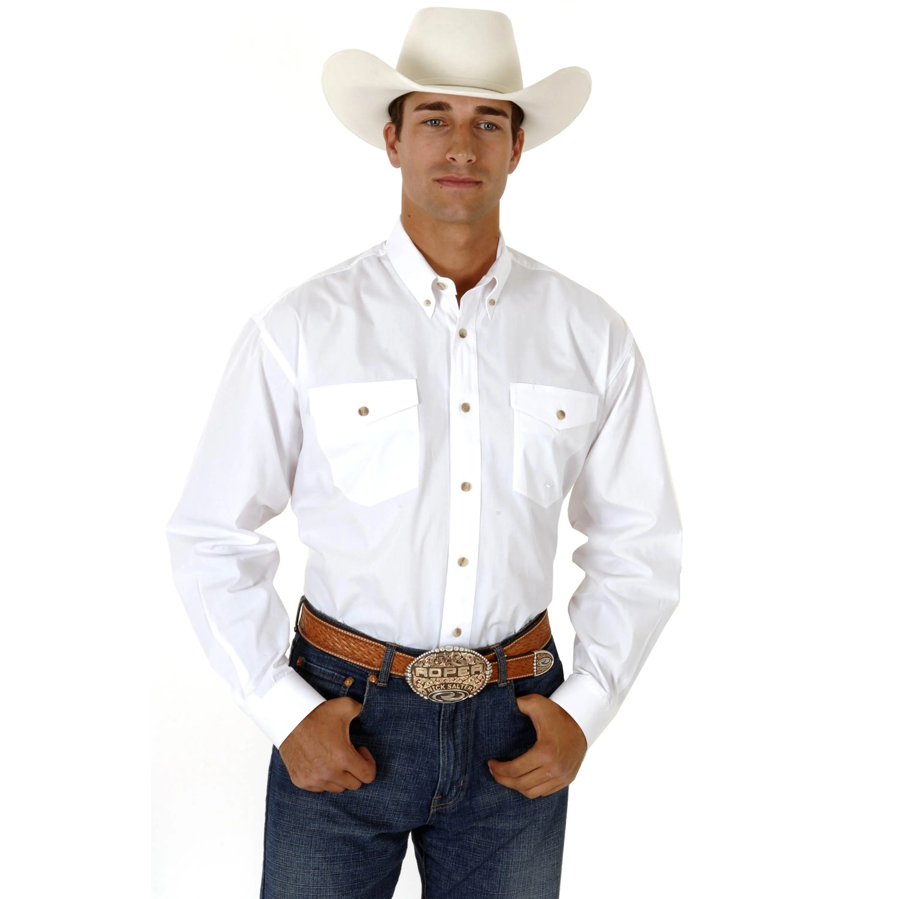 Men's Roper Solid White Western Shirt