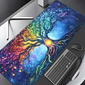 Rainbow Fantasy Tree of Life Colorful Large Gaming Mouse Pad,Aesthetic Desktop Drotection Pad,Washable Rubber Pad Non-Slip Lock Edge Multi-Size Mouse Pad Suitable For Home Office,Good Gift for Family and friends, Desk Accessories