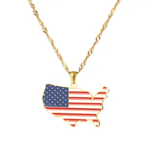 OIDEA Country Map Flag Pendant Necklace Stainless Steel Soccer Fan Jewelry National Pride Gift for Men Women