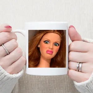 [SALE UP TO 50%] Funny Doll Face Mug, Disgusted Barbie Meme Coffee Cup, Sarcastic Reaction Gift, Weird Humor Tea Cup, Unhinged Meme Mug, Gift for Coworkers