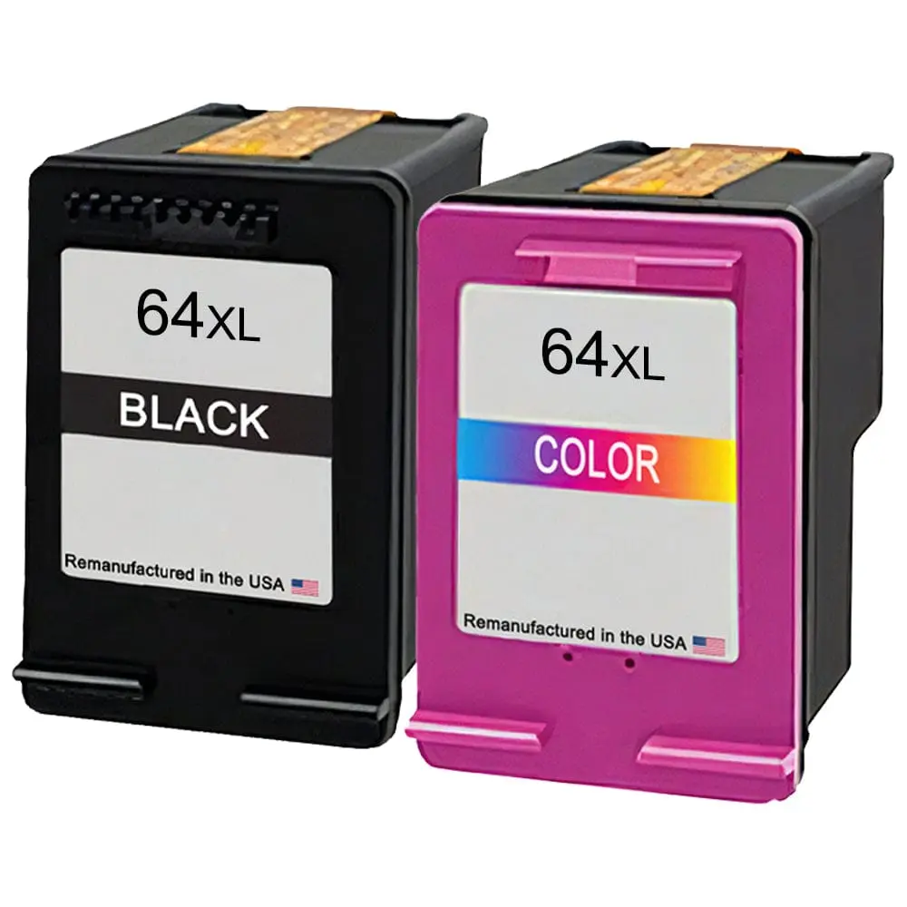 U.S. Remanufactured for HP 64XL Black and Color Ink Cartridge Combo Pack