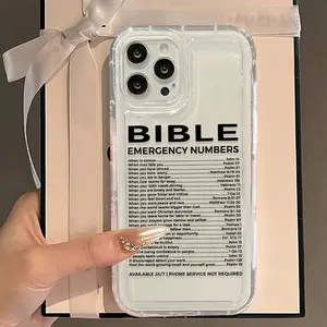 Transparent Bible Slogan Printing Phone Case for iPhone 16/11/12/13/14/15/15pro/15 plus/15 Promax