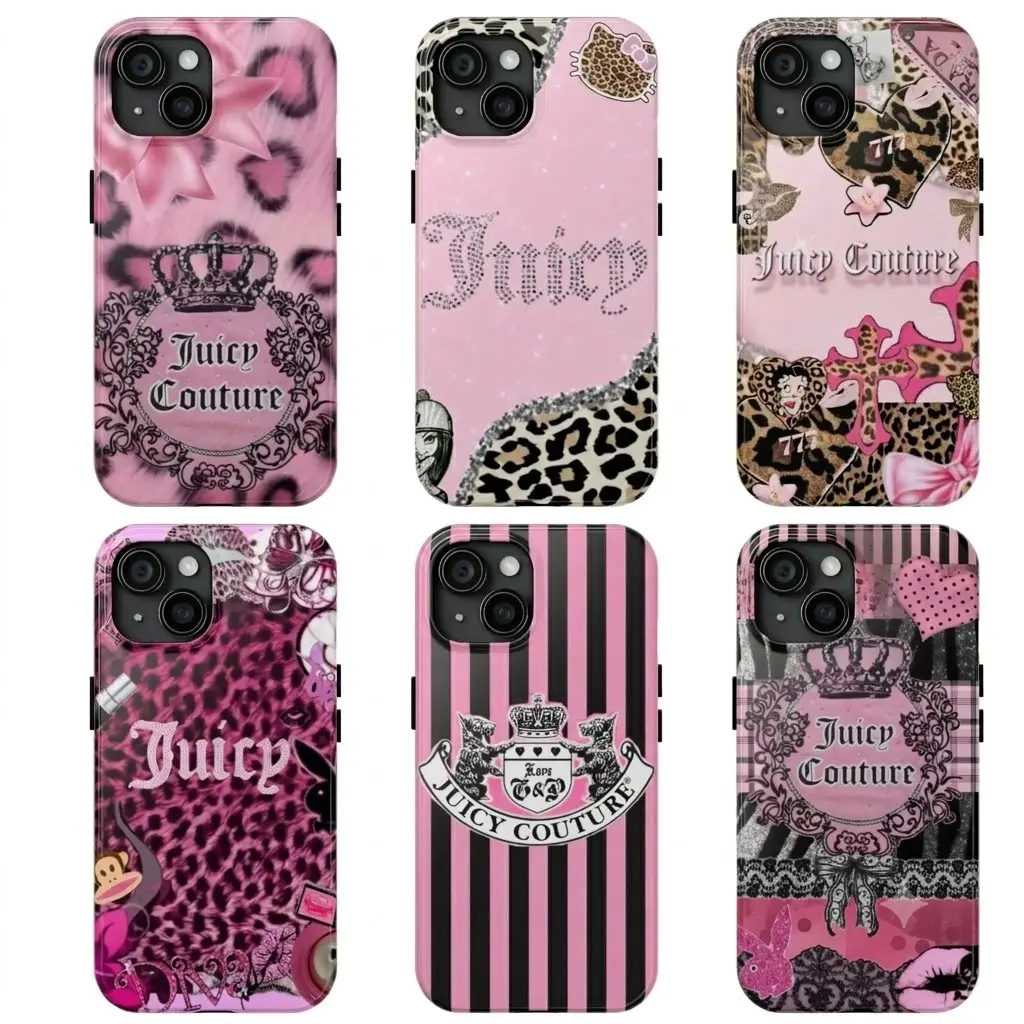 Juicy Couture Leopard Print Phone Case Compatible with iPhone 17 16 15 14 13 12 11 and Samsung Galaxy S21 S22 S23 S24 S25 Skin Friendly Material Designer Fashion Protective Cover