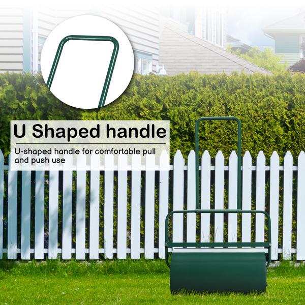24" Steel Lawn Roller, 13 Gallon Water/Sand Fillable Yard Roller with U-Shaped Handle & Easy Drain Plug, Push & Pull Sod Roller for Grass Flattening Seed Packing, Green