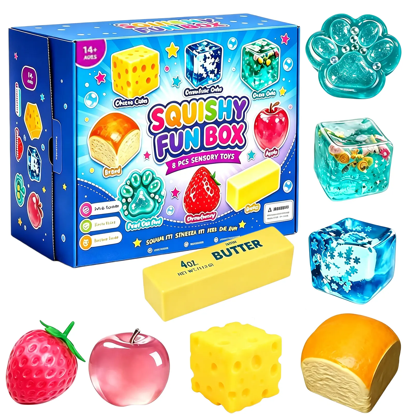 8-Piece Malt Sugar Squishies Pack, Blind Box Stress Relief Fidget Toys, Creative Slow-Return Squishies, Sensory Party Gift for Festive Supplies, 8 Pcs Squishies Pack