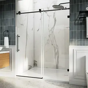 Anchor 56-60 in. W x 74 in. H Frameless Tall Shower Door Sliding Walk-in Shower Design with 8mm thick Clear Glass,Black