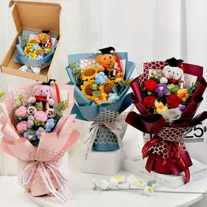 Handmade Sunflower Rose Bouquet, Graduation Gift Crochet Flower Arrangement, Birthday Graduation Bear, Teacher Appreciation, Mother's Day, Christmas