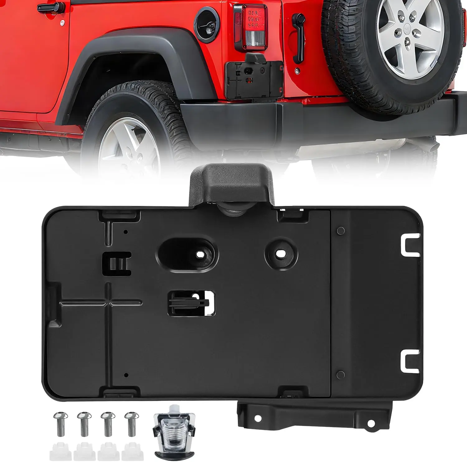 Nilight Rear License Plate Holder with Light for 2007-2018 Jeep Wrangler JK JKU Sahara Rubicon X Sport & Unlimited,Plastic License Plate Mounting Black, License Plate Frame summervibes Automotive Car Accessories