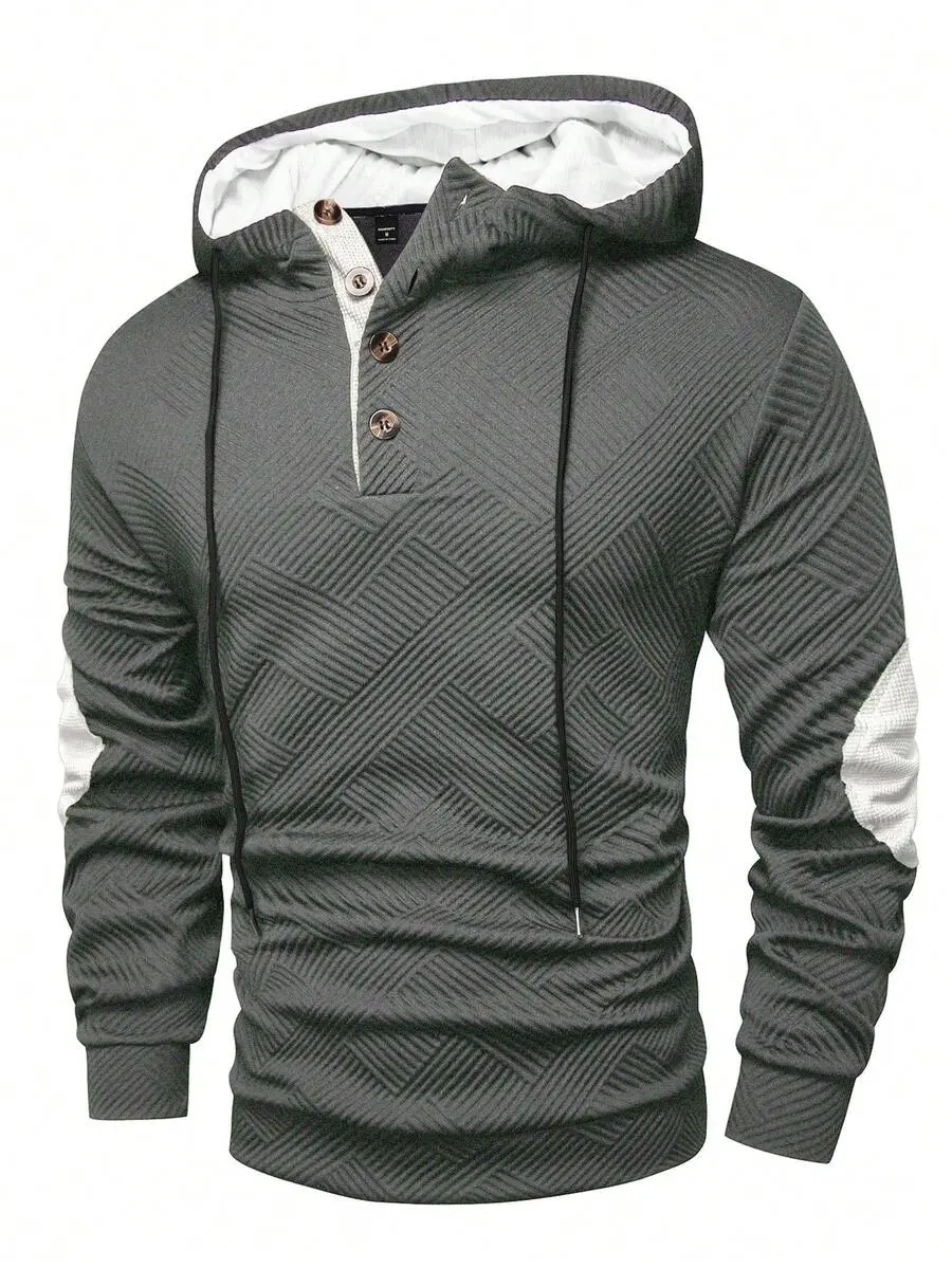 Men's Casual Contrast Color Patchwork Hoodie, Autumn/Winter