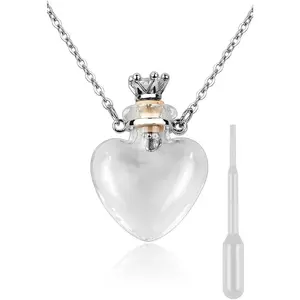 Heart Shaped Perfume Bottle Pendant Vial Necklace Liquid Memorial Glass Keepsake Urn Necklace for Ashes Gothic Stainless Steel Flat Byzantine Chain Jewelry for Women