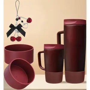 Black cherry  charm and 2 silicone boots fits 20 24 30 32 40 oz perfect accessory set pendant for water bottle decoration