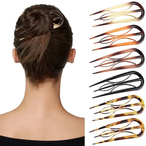 AWAYTR Women's Cellulose Tortoise Shell Hair Pin Set (6Pcs) - Lightweight U-Shaped Fork, Fashion Accessory for Ceremony, Anniversary, Commute, Secure Styling for All Hair Types