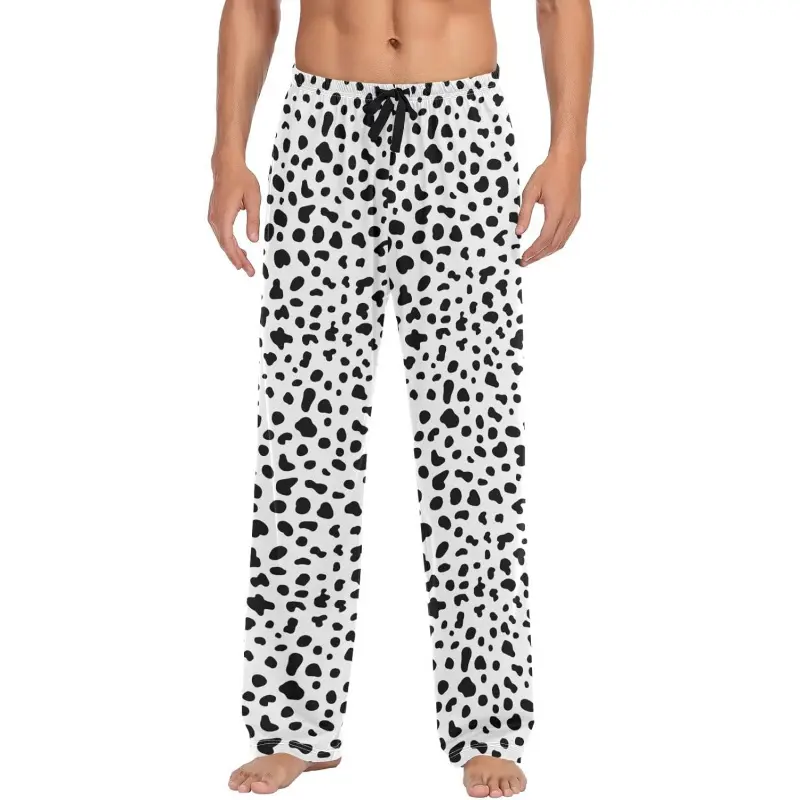 Black White Dalmatian Dog Print Mens Pajama Pants Lounge Bottoms Soft Sleep Pants