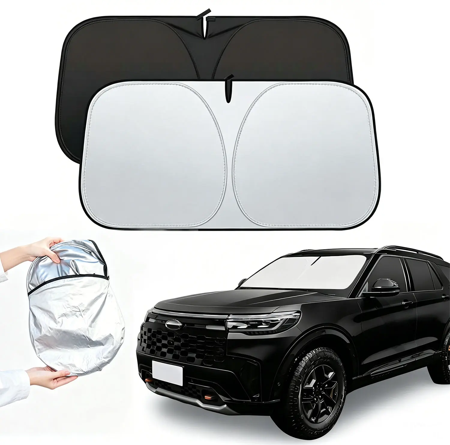 for Ford Explorer 2020-2025 2026 Sun Shade Sunshade Windshield Cover, 4-Layer Front Window Shade Custom Fit Explorer SUV ST XLT, Limited, Platinum Sun Visor 240T Shade Blocks UV Rays Car Accessories