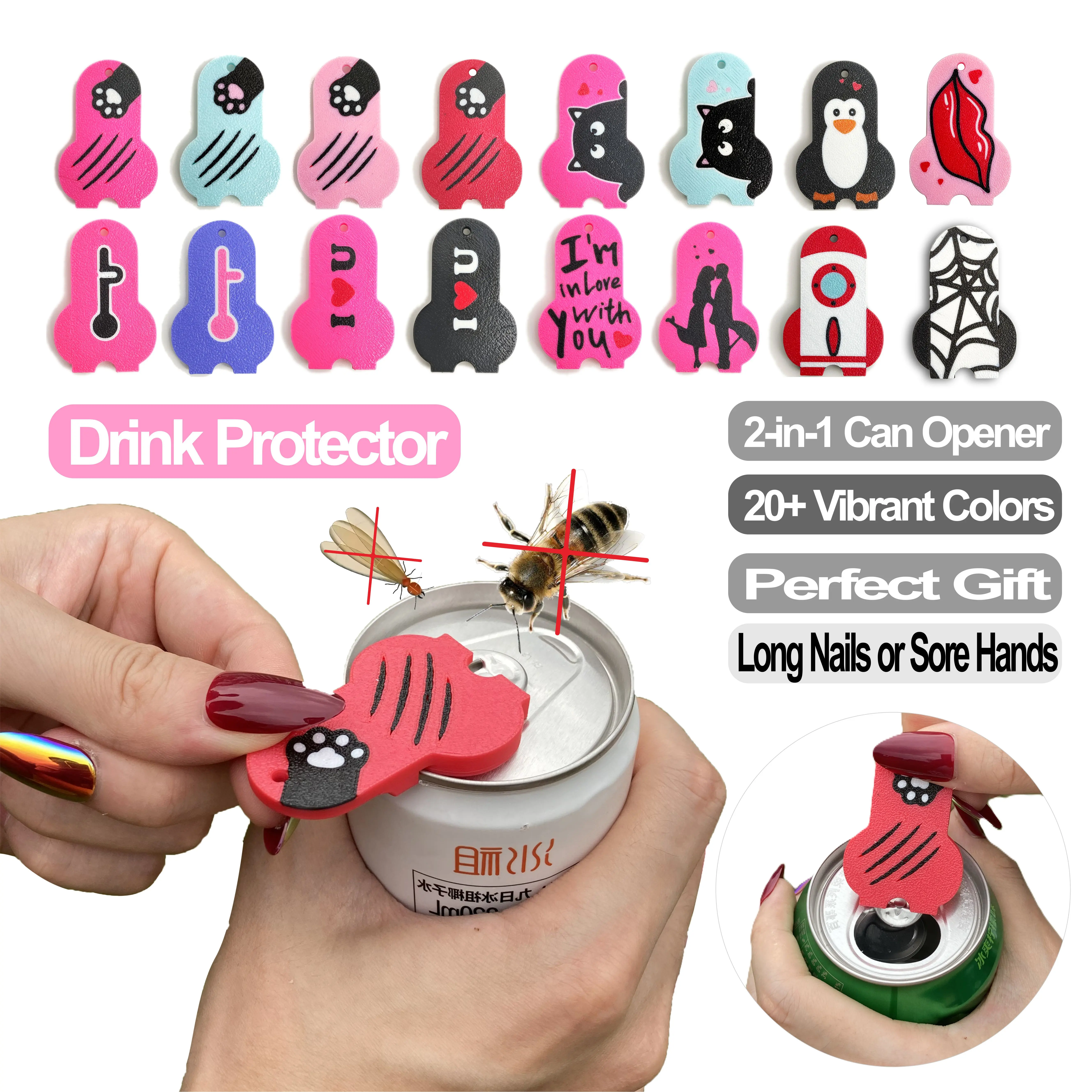 Wankam Portable Multi-Function Mini Keychain-Style Kitchen Tool - Reusable Lightweight Blue Aluminum Keychain with Easy Can Opener, Drink Protector Cover for Beer, Soda, Drink Opener Openers