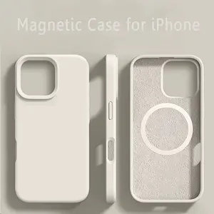 Original factory liquid silicone magnetic protective case, suitable for iPhone 16 15 14 Plus 13 12 Pro Max 11 pink/dark blue/dark purple/dark green/beige/black/yellow, and supports wireless charging accessories. It is very suitable as a Christmas gift