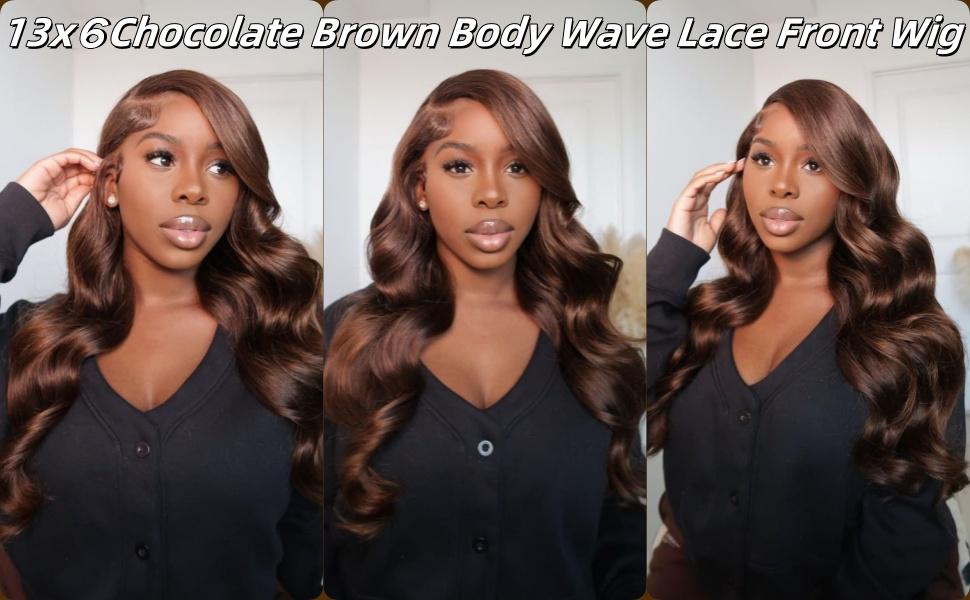 Mamushow 13x6 Chocolate Brown Lace Frontal Wigs Human Hair 200% Density Body Wave HD Transparent Lace Wigs Outdoorfun